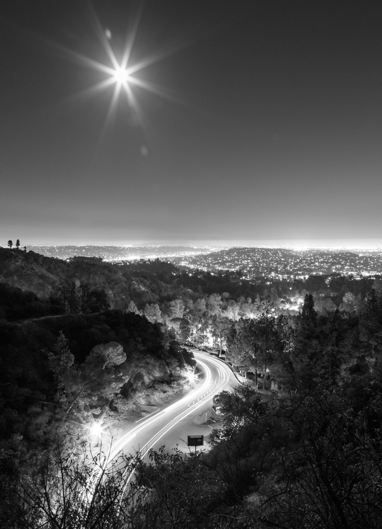 Griffith Park road at night