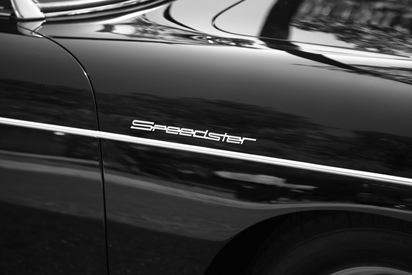 Gold Porche name on rare black 356 Speedster